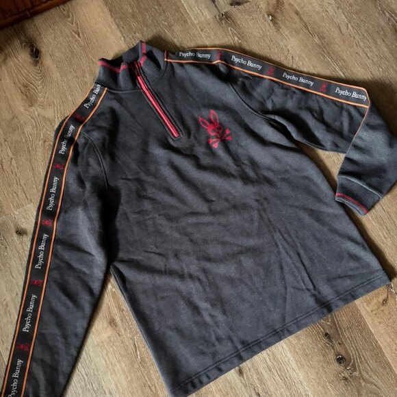 Psycho Bunny Mens Gray Red Quarter Zip Pullover Size M - Picture 1 of 4